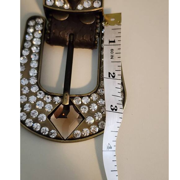 Rhinestone Studded Brown Leather Belt Size Small - Picture 7 of 8